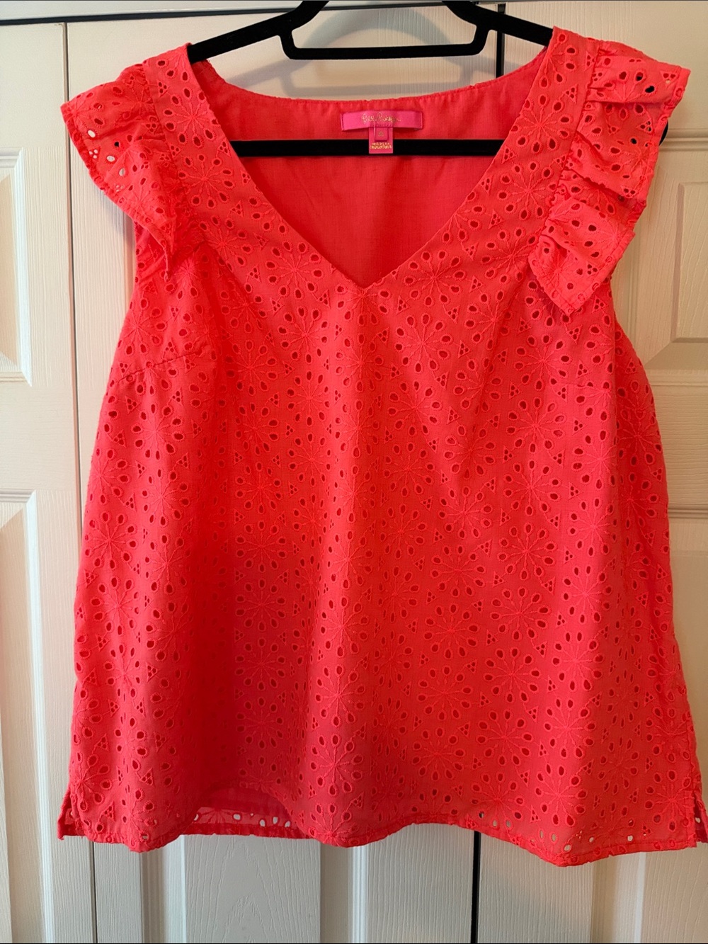 Lilly Pulitzer Coral Eyelet Ruffle V-Neck Tank